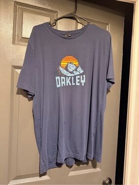 Oakley Navy Short-Sleeve Tee with Sunset Mountain Graphic
